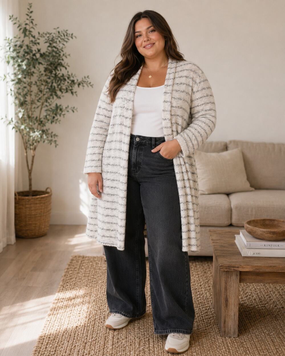 Lane Bryant Pink Grey Fuzzy Cardigan Sweater Womens 18/20 Duster Fall Casual